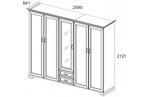 Пятистворчатый шкаф для одежды с зеркалом Тиффани 5DG2S Z крем вудлайн