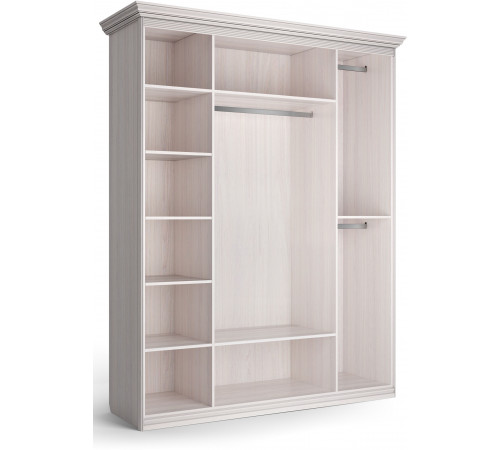 Шкаф 4-х дверный зеркальный Неаполь Ясень анкор светлый (патина "серебро")