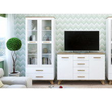 Шкаф-витрина 800 Вега Скандинавия (глянец, белый + дуб каньон)