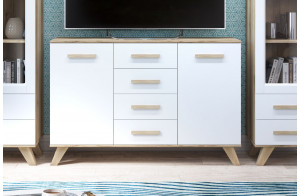 Большой комод  Вега Скандинавия "Комодино" (глянец, белый + дуб каньон)