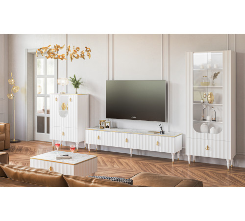 Комбинированный шкаф витрина Лоренсо МН-043-01 белый