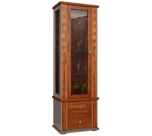 Шкаф с витриной «Тунис» П343.19Ш (медовый с золочением)