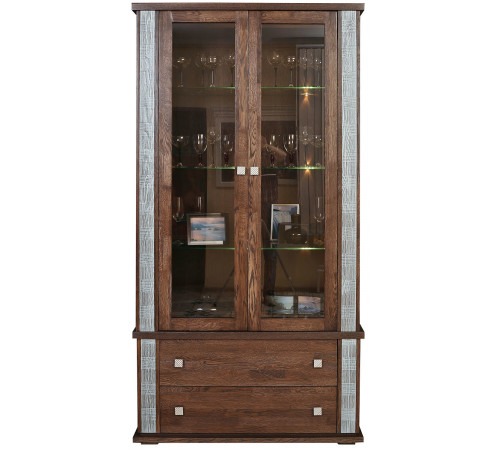 Шкаф с витриной «Тунис» П343.20Ш (венге с серебром)