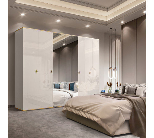 Шестистворчатый шкаф для одежды с зеркалом Rimini РМШ1/6 (слоновая кость)