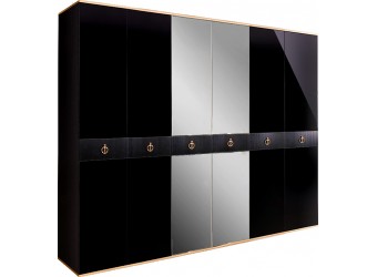 Шестистворчатый шкаф для одежды с зеркалом Rimini Solo РМШ1/6 (s) (черный)