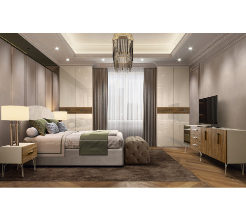 Пятистворчатый шкаф для одежды с зеркалами и ящиками Богемия Вуд (Bogemia Wood) БМШ1/51 (Wo)